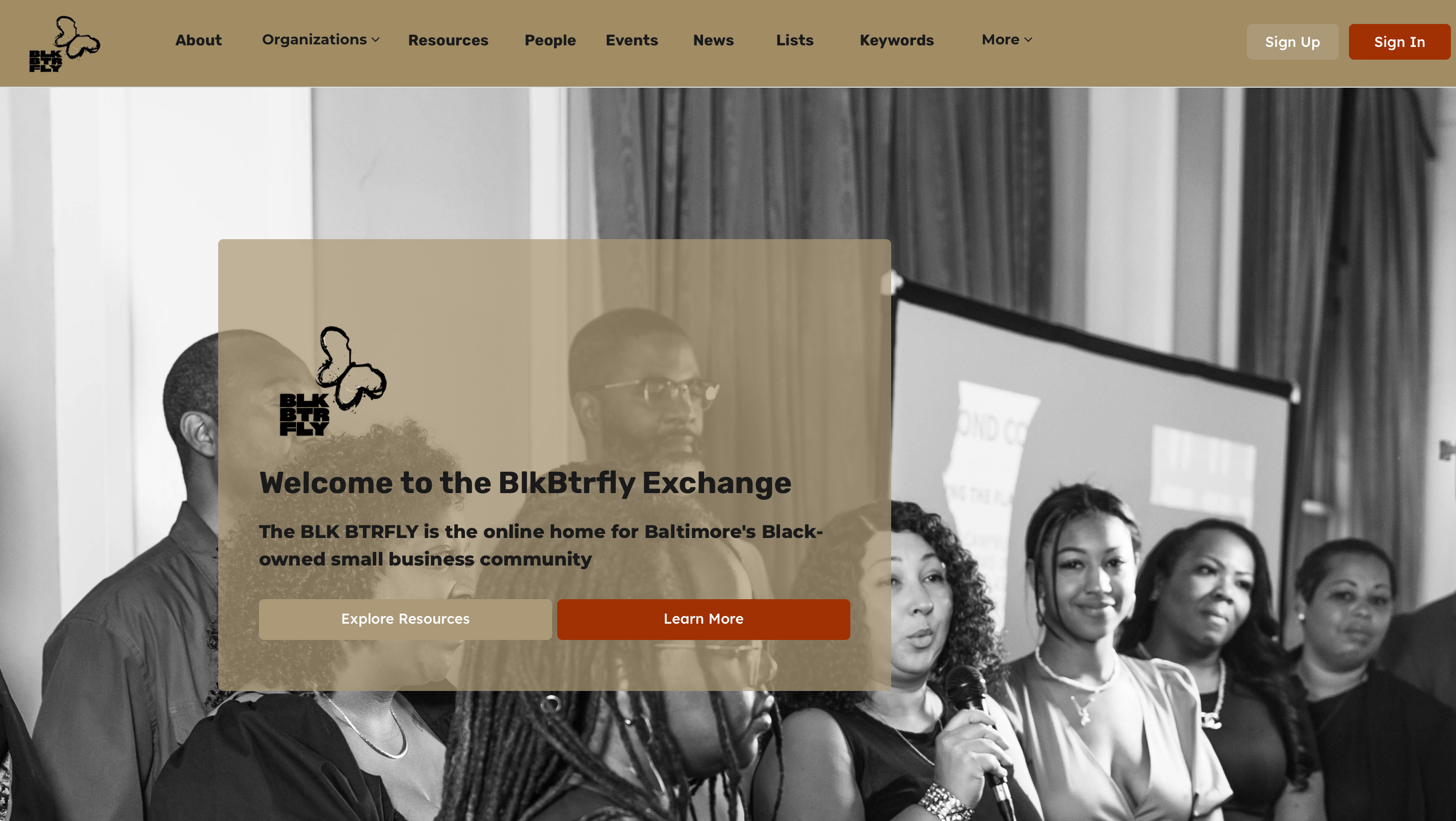 Screenshot of the landing page for Black Butterfly Exchange platform